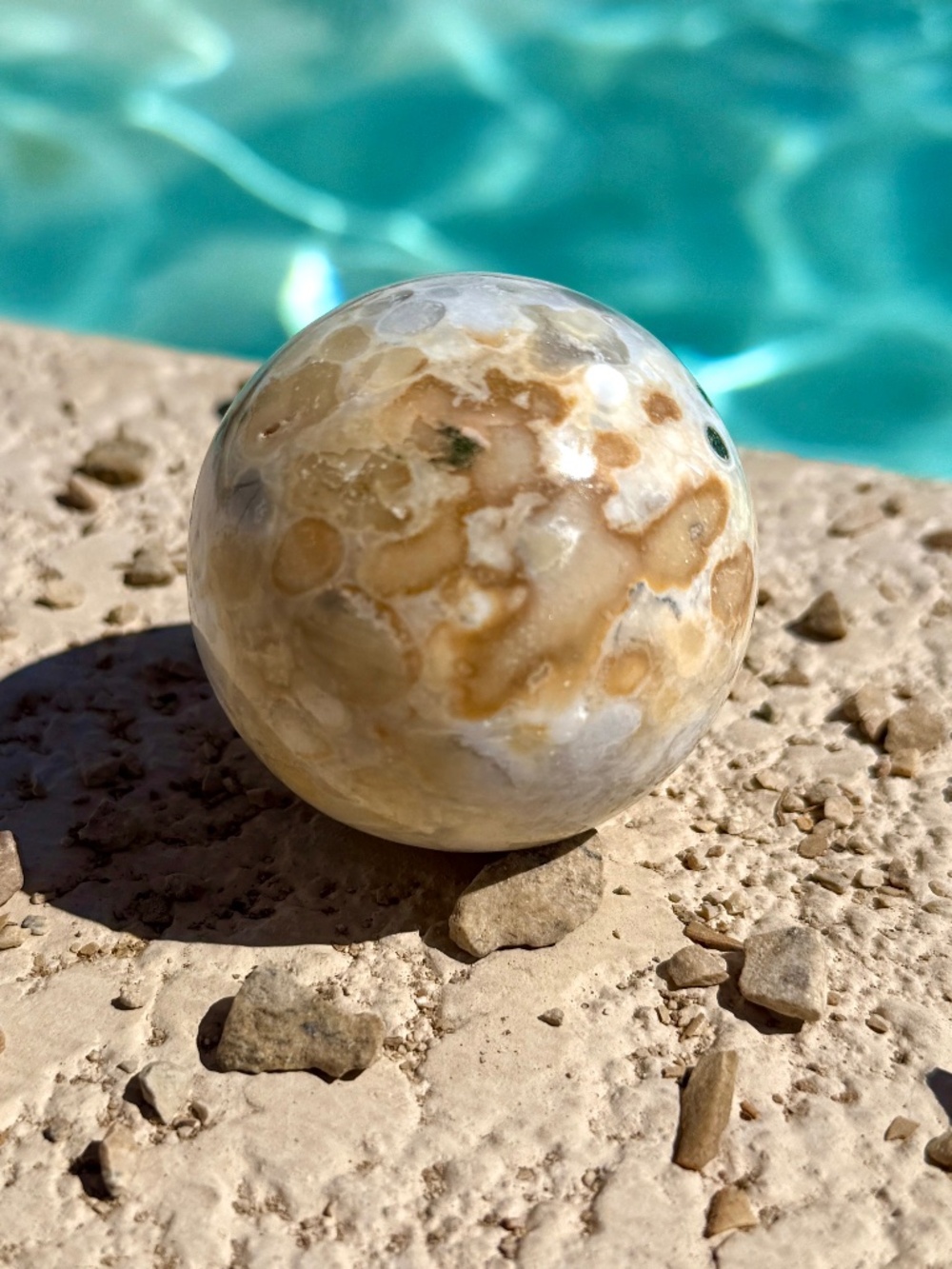 AAA Madagascar Marovato Pale Yellow Vein Ocean Jasper Crystal Sphere